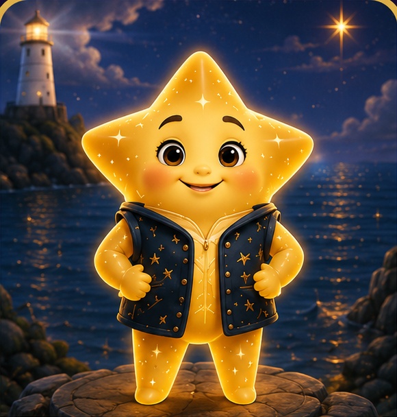 Polaris, a friendly glowing golden star character
