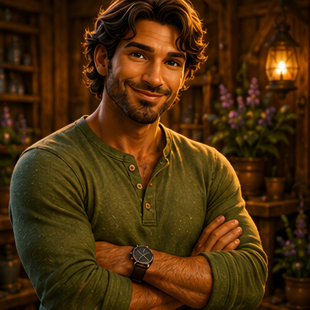 Andy, Chase's father, a man with dark curly hair in a green shirt and tool belt